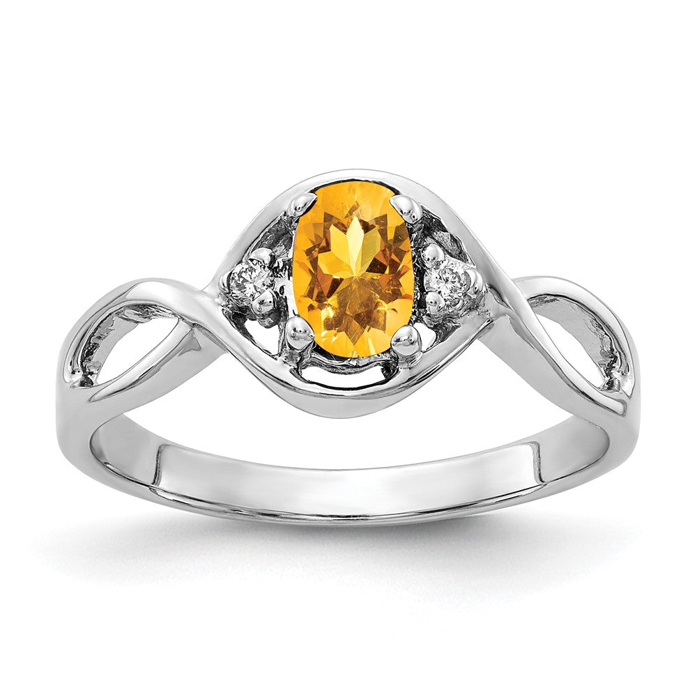 14k White Gold 6x4mm Oval Citrine AA Diamond ring