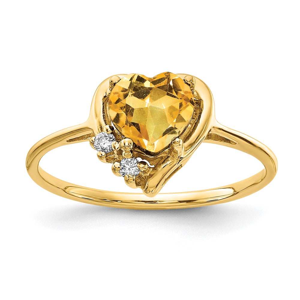 14k 6mm Heart Citrine AA Diamond ring
