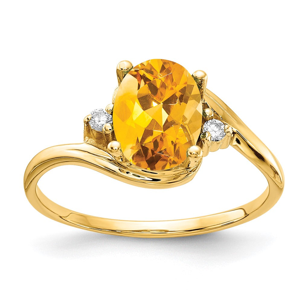 14k 8x6mm Oval Citrine AA Diamond ring