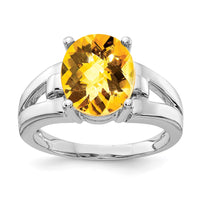 Load image into Gallery viewer, 14k White Gold 11x9mm Oval Citrine Checker ring
