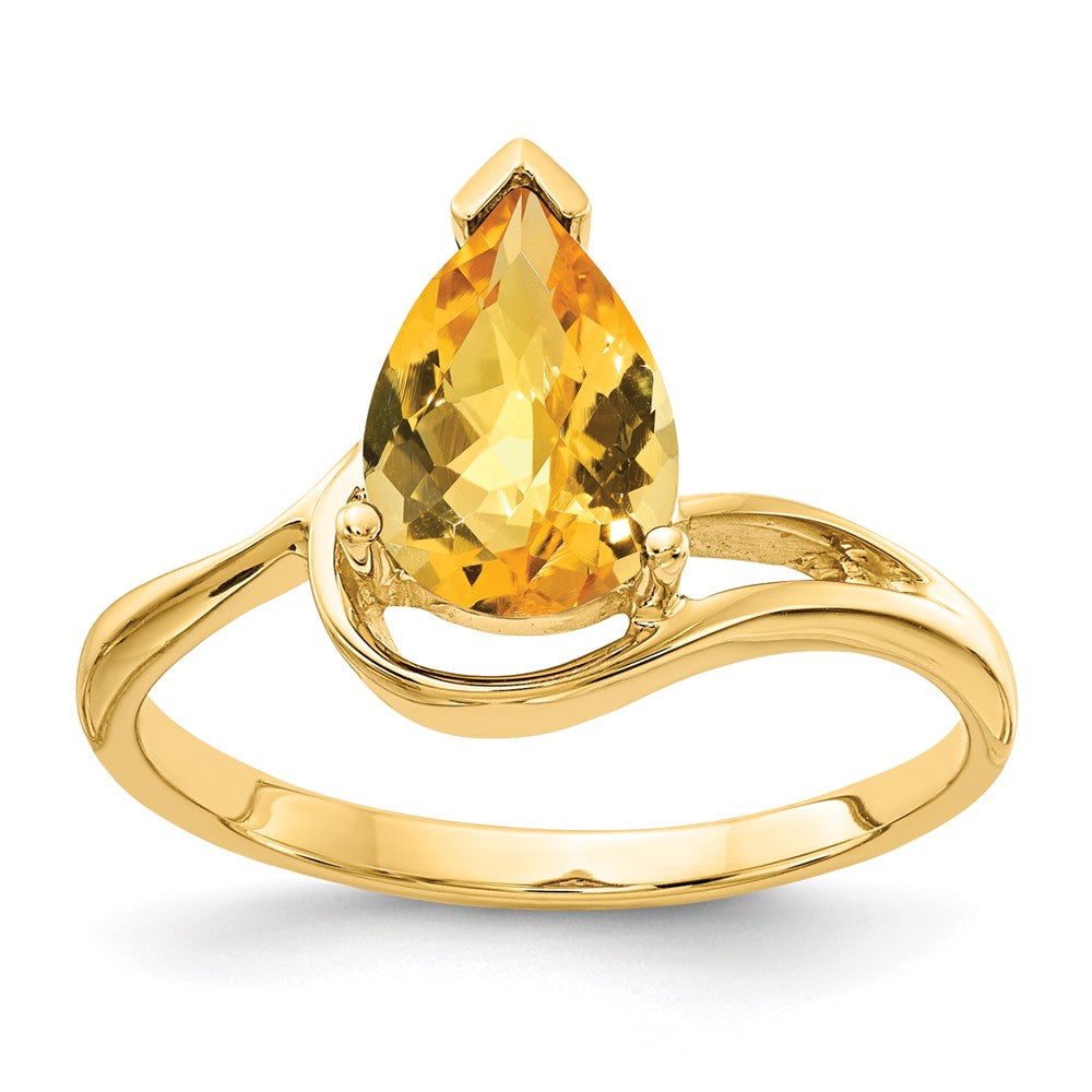 14k 9x6mm Pear Citrine Checker ring