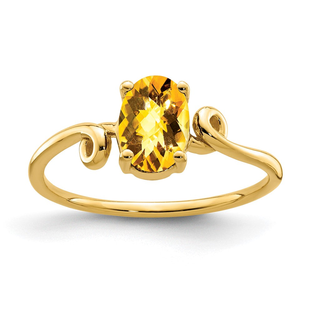 14k 7x5mm Oval Citrine Checker ring