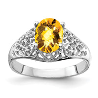 Load image into Gallery viewer, 14k White Gold 8x6mm Oval Citrine Checker ring
