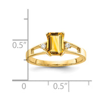 Load image into Gallery viewer, 14k 7x5mm Emerald Cut Citrine AA Diamond ring
