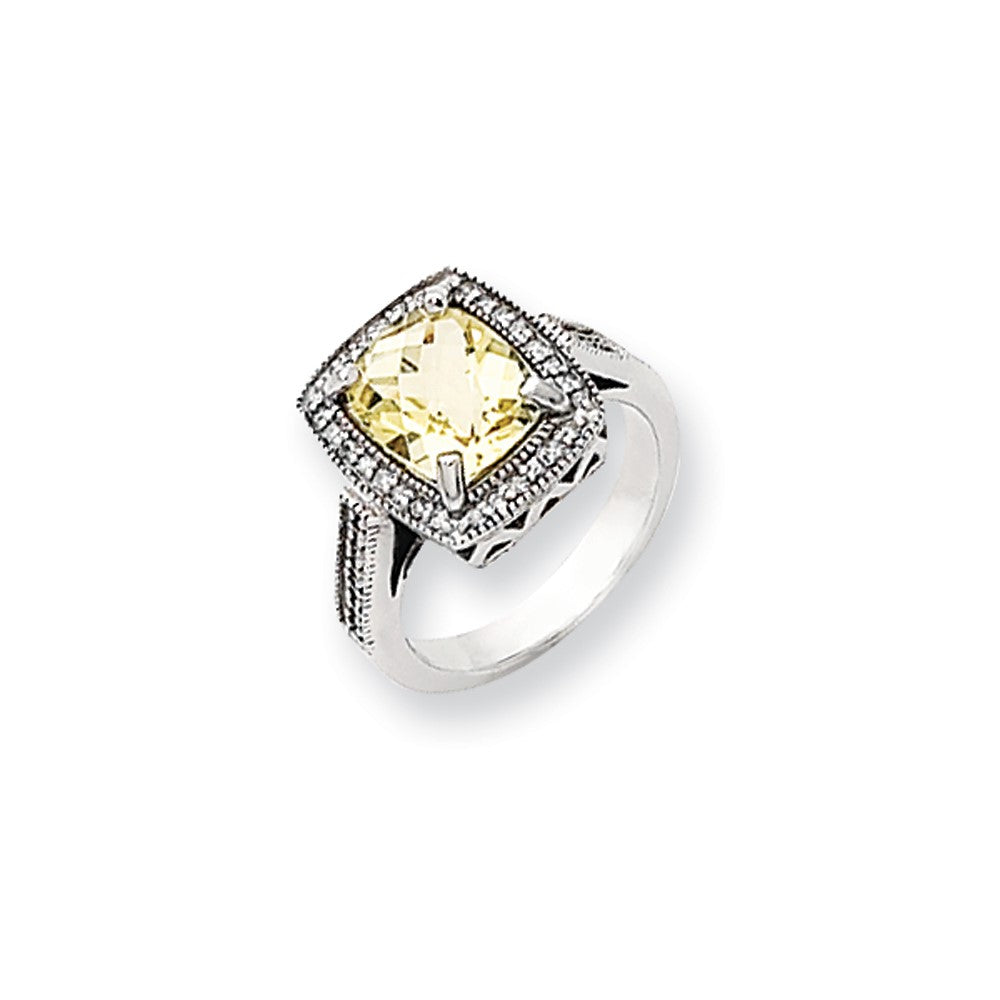 14k White Gold Lemon Quartz and Diamond Ring