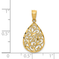 Load image into Gallery viewer, 14K Gold Polished and Textured Small Filigree Teardrop Pendant

