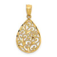 Load image into Gallery viewer, 14K Gold Polished and Textured Small Filigree Teardrop Pendant
