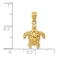 Load image into Gallery viewer, 14K Gold Polished and Textured Diamond-cut Turtle Pendant
