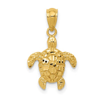 Load image into Gallery viewer, 14K Gold Polished and Textured Diamond-cut Turtle Pendant
