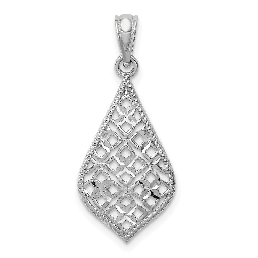 14K White Gold Diamond-cut Dangle Pendant