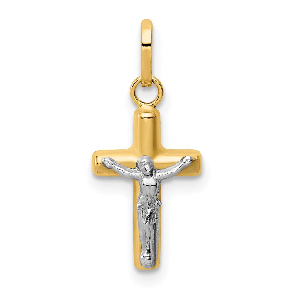 14k w/Rhodium Polished Hollow Crucifix Charm