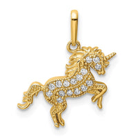 Load image into Gallery viewer, 14K Rearing Unicorn CZ Pendant

