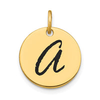 Load image into Gallery viewer, 14k Polished Black Enamel Letter A Initial Disk Charm
