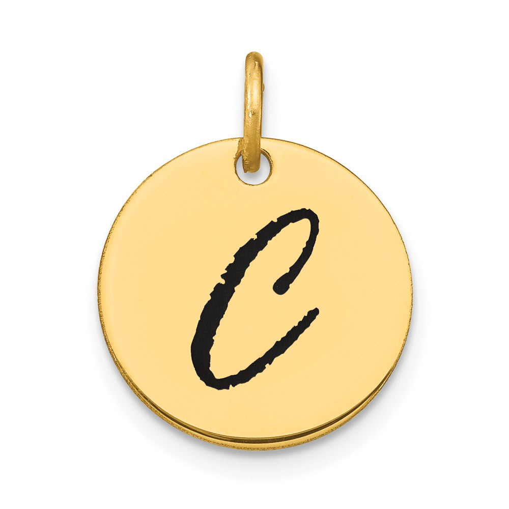14k Polished Black Enamel Letter C Initial Disk Charm
