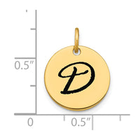 Load image into Gallery viewer, 14k Polished Black Enamel Letter D Initial Disk Charm
