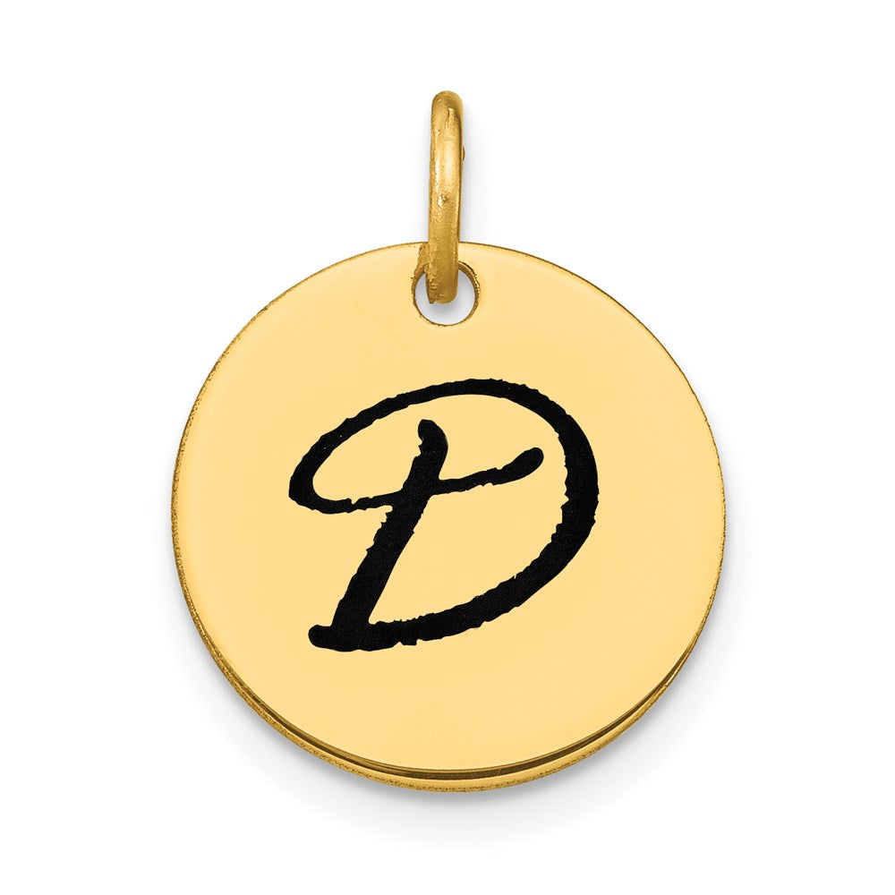 14k Polished Black Enamel Letter D Initial Disk Charm