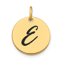 Load image into Gallery viewer, 14k Polished Black Enamel Letter E Initial Disk Charm
