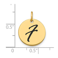 Load image into Gallery viewer, 14k Polished Black Enamel Letter F Initial Disk Charm
