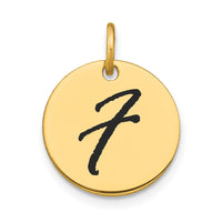 Load image into Gallery viewer, 14k Polished Black Enamel Letter F Initial Disk Charm
