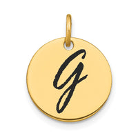 Load image into Gallery viewer, 14k Polished Black Enamel Letter G Initial Disk Charm
