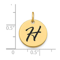 Load image into Gallery viewer, 14k Polished Black Enamel Letter H Initial Disk Charm
