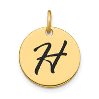 Load image into Gallery viewer, 14k Polished Black Enamel Letter H Initial Disk Charm
