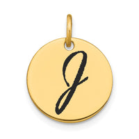 Load image into Gallery viewer, 14k Polished Black Enamel Letter J Initial Disk Charm
