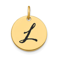 Load image into Gallery viewer, 14k Polished Black Enamel Letter L Initial Disk Charm
