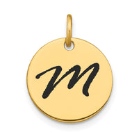 Load image into Gallery viewer, 14k Polished Black Enamel Letter M Initial Disk Charm

