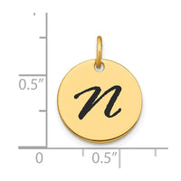 Load image into Gallery viewer, 14k Polished Black Enamel Letter N Initial Disk Charm
