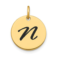 Load image into Gallery viewer, 14k Polished Black Enamel Letter N Initial Disk Charm
