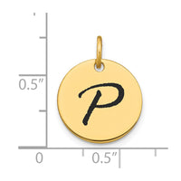 Load image into Gallery viewer, 14k Polished Black Enamel Letter P Initial Disk Charm

