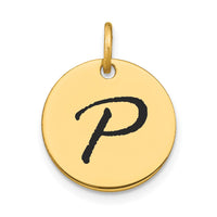 Load image into Gallery viewer, 14k Polished Black Enamel Letter P Initial Disk Charm
