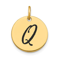 Load image into Gallery viewer, 14k Polished Black Enamel Letter Q Initial Disk Charm
