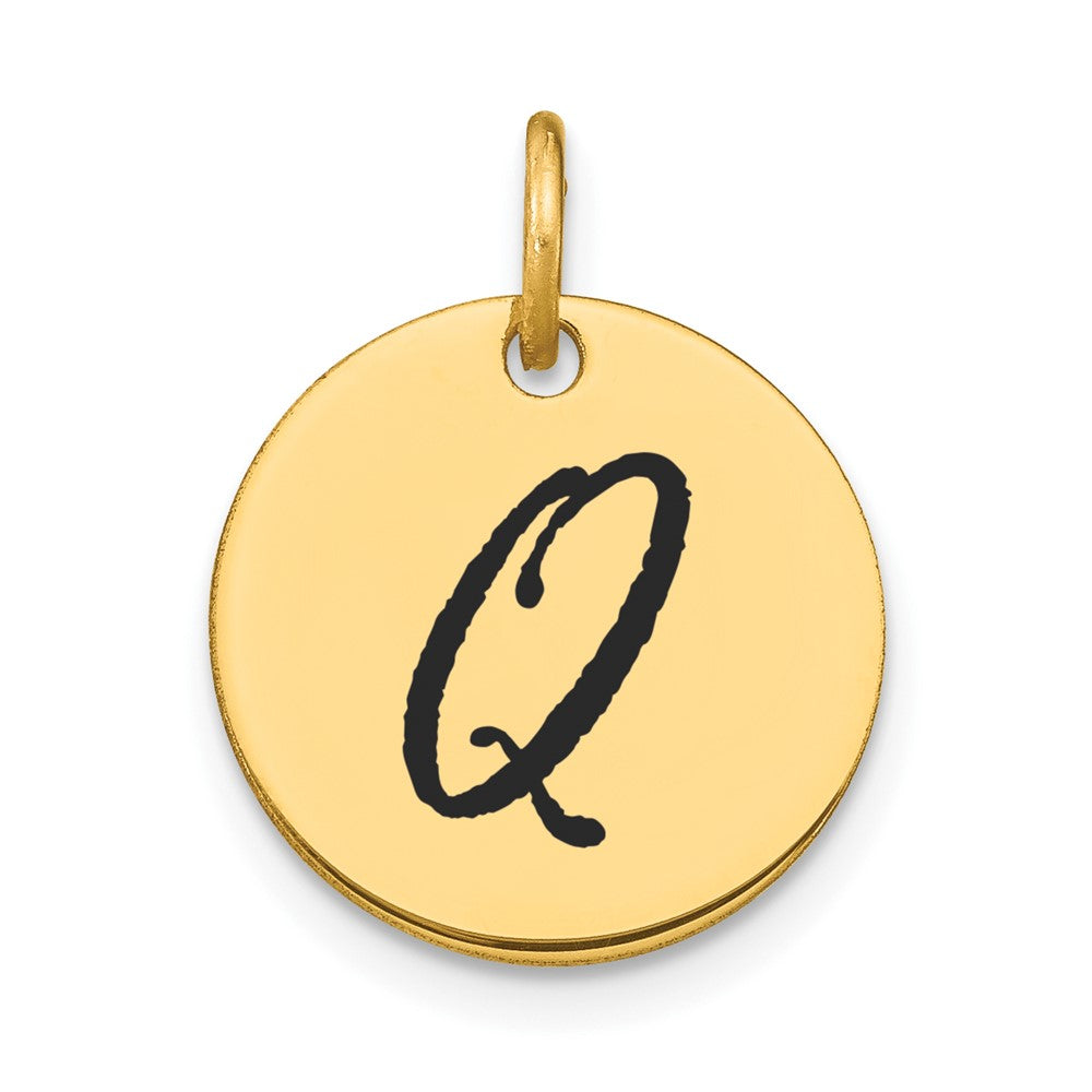 14k Polished Black Enamel Letter Q Initial Disk Charm