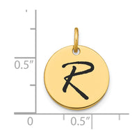 Load image into Gallery viewer, 14k Polished Black Enamel Letter R Initial Disk Charm
