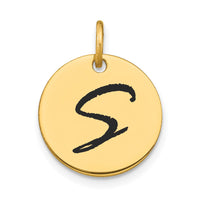 Load image into Gallery viewer, 14k Polished Black Enamel Letter S Initial Disk Charm
