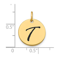 Load image into Gallery viewer, 14k Polished Black Enamel Letter T Initial Disk Charm
