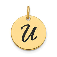 Load image into Gallery viewer, 14k Polished Black Enamel Letter U Initial Disk Charm
