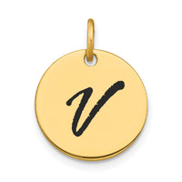 Load image into Gallery viewer, 14k Polished Black Enamel Letter V Initial Disk Charm
