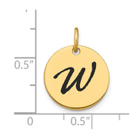 Load image into Gallery viewer, 14k Polished Black Enamel Letter W Initial Disk Charm
