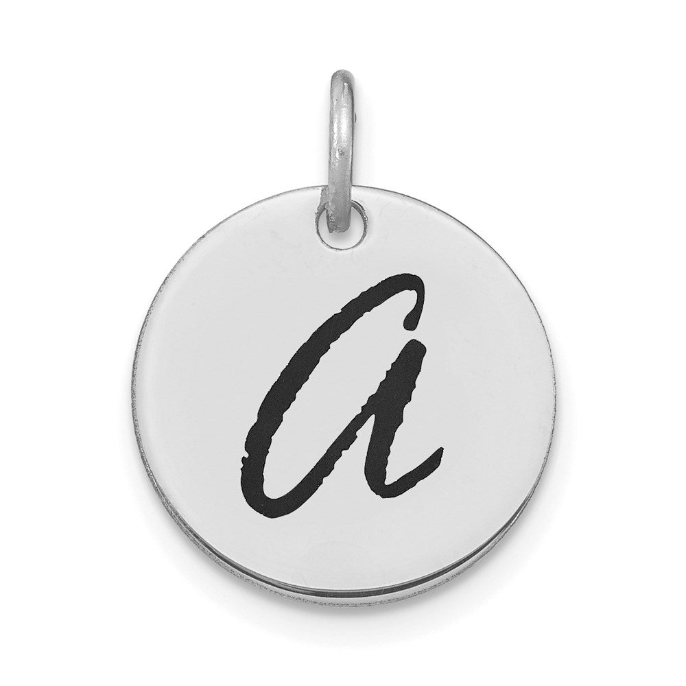 14kw Polished Black Enamel Letter A Initial Disk Charm