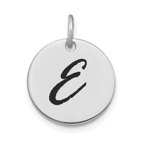 Load image into Gallery viewer, 14kw Polished Black Enamel Letter E Initial Disk Charm
