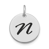 Load image into Gallery viewer, 14kw Polished Black Enamel Letter N Initial Disk Charm
