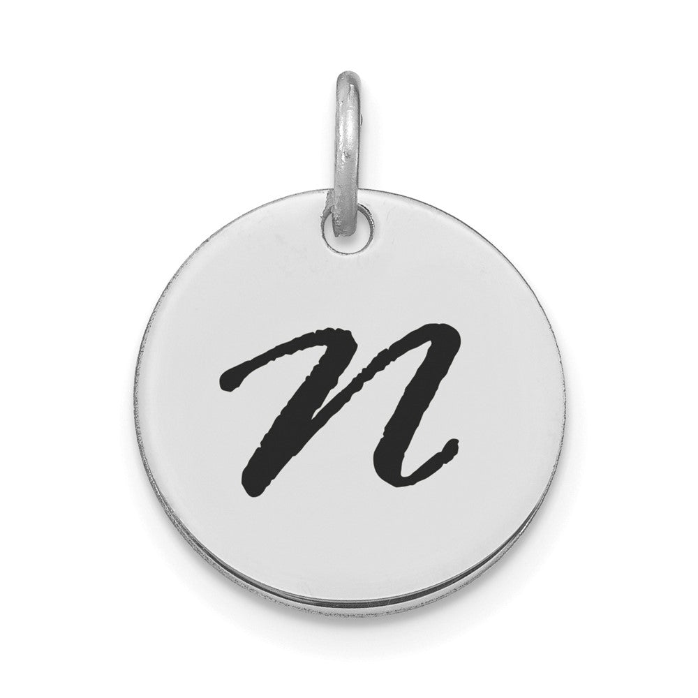 14kw Polished Black Enamel Letter N Initial Disk Charm