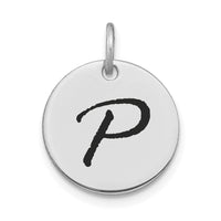 Load image into Gallery viewer, 14kw Polished Black Enamel Letter P Initial Disk Charm

