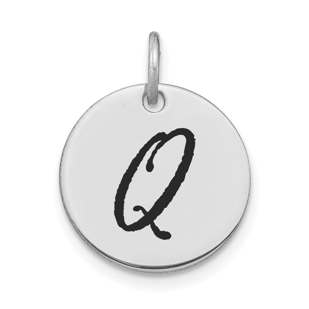 14kw Polished Black Enamel Letter Q Initial Disk Charm
