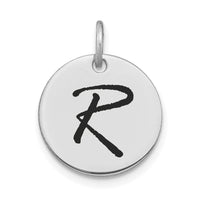 Load image into Gallery viewer, 14kw Polished Black Enamel Letter R Initial Disk Charm
