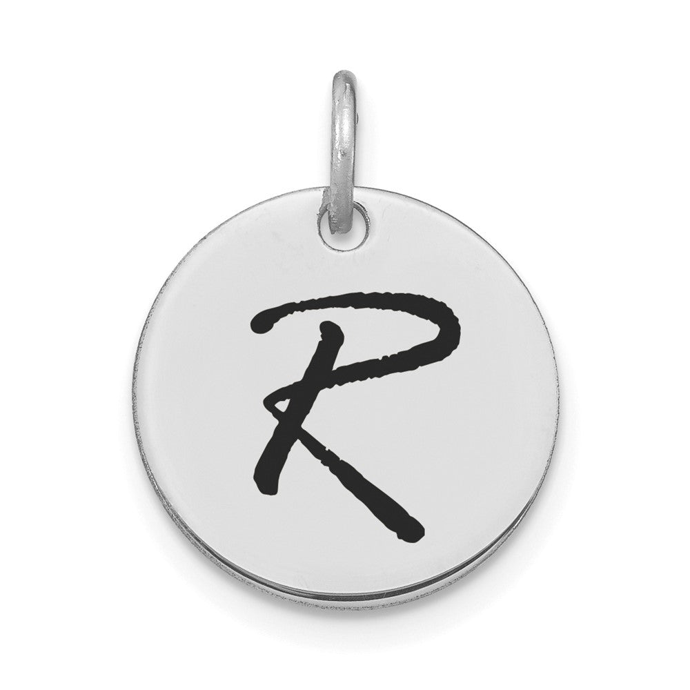 14kw Polished Black Enamel Letter R Initial Disk Charm