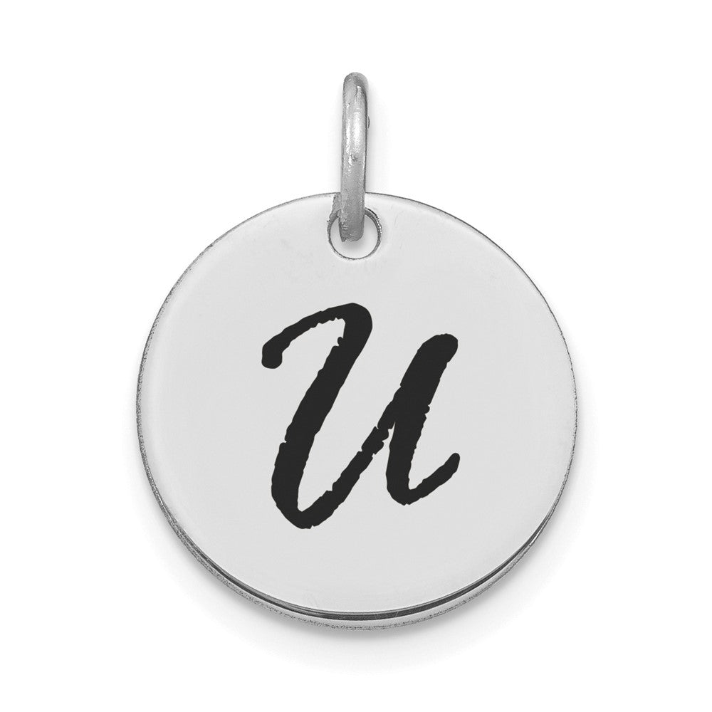 14kw Polished Black Enamel Letter U Initial Disk Charm
